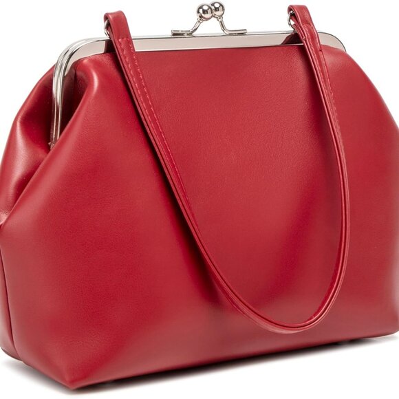 Sophisticated Vegan Leather Kisslock Clutch Purse for Stylish Women - 10.6” Size - Picture 1 of 7